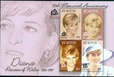 St-Kitts-2007 Princess Diana in Memoriam, 10th Anniv., A Beautiful Princess Lost MS