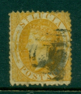 St-Lucia-1864-QV-Portrait-Wmk-Crown-CC-Perf-12-5-4d-yellow-MNG