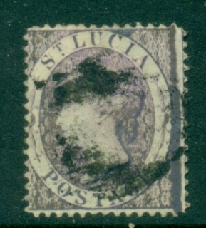 St-Lucia-1864-QV-Portrait-Wmk-Crown-CC-Perf-12-5-6d-violet-FU