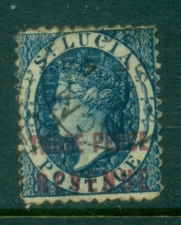 St-Lucia-1864-QV-Portrait-Wmk-Crown-CC-Perf-12-5-Revenue-Opt-Three-pence-FU