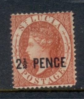 St-Lucia-1881-QV-Portrait-Wmk-Crown-CC-Perf-12-5-Opt-2-5-Pence-MNG