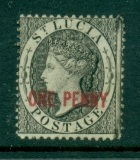 St-Lucia-1883-84-QV-Portrait-Surch-One-penny-Wmk-Crown-CA-MNG