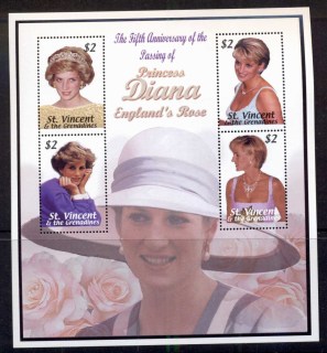 St-Vincent-Grenadines-2003 Princess Diana in Memoriam 5th Anniv. Sheetlet