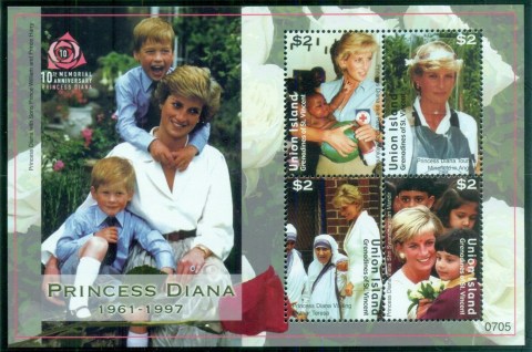 St-Vincent-Union-Is-2007 Princess Diana in Memoriam, 10th Anniv., Mother & Philanthropist MS