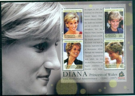 St-Vincent-Grenadines-2007 Princess Diana in Memoriam, 10th Anniv., Princess of Wales MS