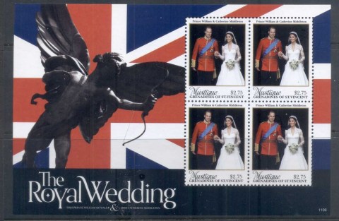 St-Vincent-Mustique-2011 Royal Wedding William & Kate #1106 $2.75 MS