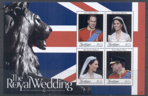 St-Vincent-Mustique-2011 Royal Wedding William & Kate #1107 $2.75 MS