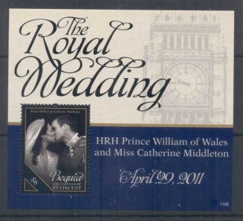 St-Vincent-Bequia-2011 Royal Wedding William & Kate #1108 $6 MS