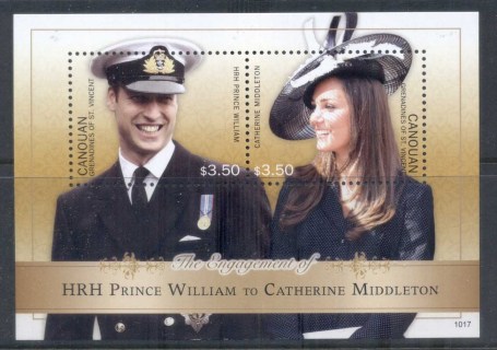 St-Vincent-Canouan-2011 Royal Engagement William & Kate #1017 $3.50 MS