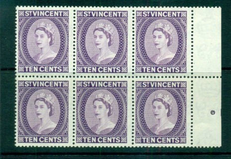 St-Vincent-1955-QEII-Defins-Wmk-Crown-Script-CA-10c-Blk-6-MUH-lot72907