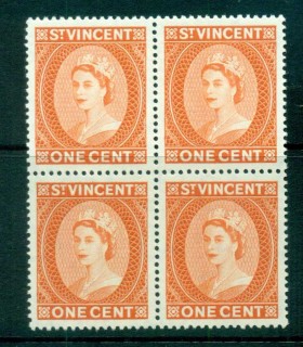 St-Vincent-1964-65-QEII-Defins-Wmk-Crown-CA-1c-Blk-4-MUH-lot72912