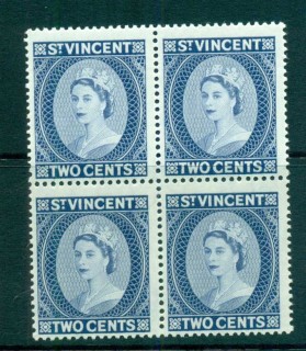 St-Vincent-1964-65-QEII-Defins-Wmk-Crown-CA-2c-Blk-4-MUH-lot72913