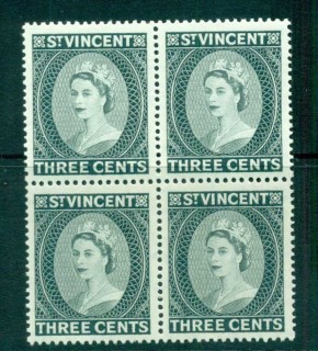 St-Vincent-1964-65-QEII-Defins-Wmk-Crown-CA-3c-Blk-4-MUH-lot72914