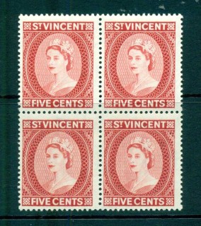 St-Vincent-1964-65-QEII-Defins-Wmk-Crown-CA-5c-Blk-4-MUH-lot72915