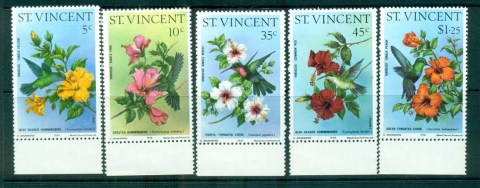 St-Vincent-1976-Hibiscus-Flowers-Hummingbirds-MUH-lot72744