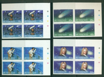 St-Vincent-1986-Halleys-Comet-IMPERF-Block-4-MUH-Lot21302