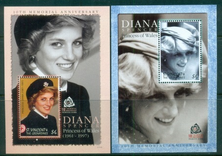 St-Vincent-2007-Princess-Diana-in-Memoriam-10th-Anniv-2x-MS-MUH