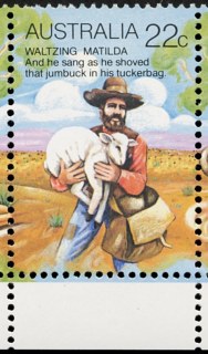 Australia-1980-Folklore-Scenes-from-the-song-Waltzing-Matilda-22-cent-Multi-P13x13-5-And-he-sang-as-he-shoved-that-jumbuck-in-his-tuckerbag-