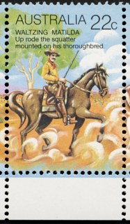 Australia-1980-Folklore-Scenes-from-the-song-Waltzing-Matilda-22-cent-Multi-P13x13-5-Up-rode-the-squatter-mounted-on-his-thoroughbred-