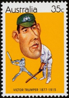 Australia-1981-Sports-personalities-35-cent-Multi-P14x13-5-Caricature-of-Victor-Trumper