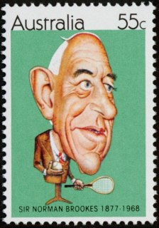 Australia-1981-Sports-personalities-55-cent-Multi-P14x13-5-Caricature-of-Sir-Norman-Brookes