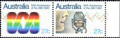 Australia-1982-Australian-Broadcasting-Commission-50-years-2-x-27-cent-Multi-P13-5x13-Pair-SG847a