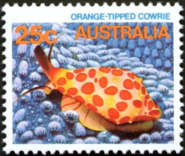 Australia-1984-Marine-Life-25-cent-Multi-P13-50-Orange-tipped-Cowrie