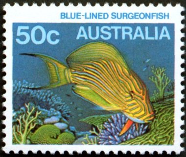 Australia-1984-Marine-Life-50-cent-Multi-P13-50-Blue-lined-Surgeon-fish