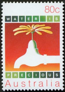 Australia-1985-Conservation-80-cent-Multi-P14x13-5-Water-tap-and-flower
