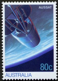 Australia-1986-AUSSAT-National-Communication-Satellite-System-80-cent-Multi-P14-50-AUSSAT-satellite-in-orbit-SG999