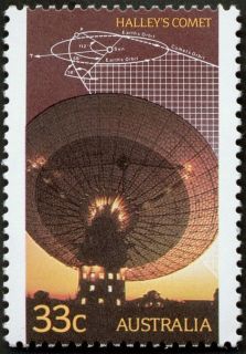 Australia-1986-Appearance-of-Halleys-Comet-33-cent-Multi-P14x13-5-Radio-telescope