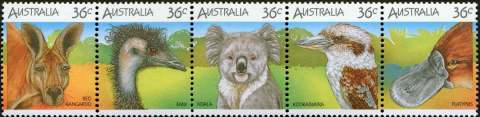 Australia-1986-Australian-Wildlife-First-Series-5-x-36-cent-Multi-P14-5x14-Red-Kangaroo