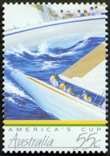 Australia-1987-Americas-Cup-Yachting-Championship-55-cent-Multi-P14-50-Two-yachts-tacking-SG1047