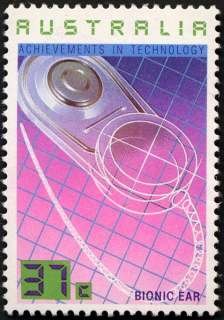 Australia-1987-Australian-Achievements-in-Technology-37-cent-Multi-P14-50-Bionic-Ear-stamp-has-gridded-background-SG1082