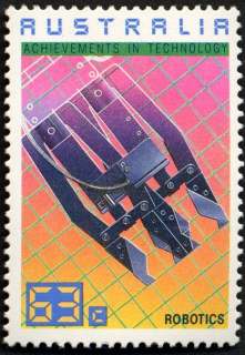 Australia-1987-Australian-Achievements-in-Technology-63-cent-Multi-P14-50-Robotics-stamp-has-gridded-background-SG1084