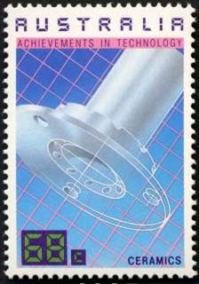 Australia-1987-Australian-Achievements-in-Technology-68-cent-Multi-P14-50-Ceramics-stamp-has-gridded-background-SG1085