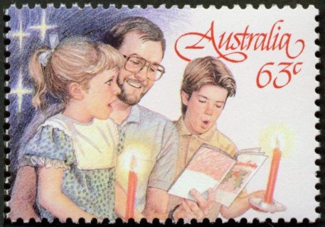 Australia-1987-Christmas-63-cent-Multi-P13-5x14-Father-and-two-children