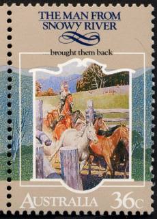 Australia-1987-Folklore-scenes-and-verses-from-poem-The-Man-from-Snowy-River-36-cent-Multi-P14x13-5-Brought-them-Back-