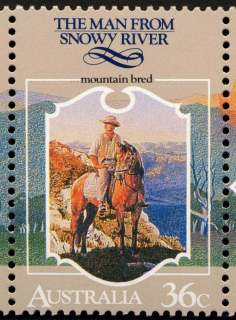 Australia-1987-Folklore-scenes-and-verses-from-poem-The-Man-from-Snowy-River-36-cent-Multi-P14x13-5-Mountain-Bred-