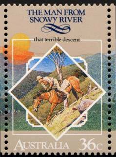 Australia-1987-Folklore-scenes-and-verses-from-poem-The-Man-from-Snowy-River-36-cent-Multi-P14x13-5-That-Terrible-Descent-