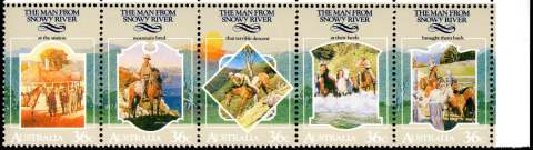 Australia-1987-Folklore-scenes-and-verses-from-poem-The-Man-from-Snowy-River-5-x-36-cent-Multi-P14x13-5-At-the-Station-