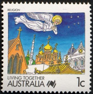 Australia-1988-Living-Together-cartoons-1-cent-Multi-P14-Religion-A-Horner