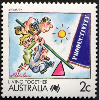 Australia-1988-Living-Together-cartoons-2-cent-Multi-P14-Industry-P-Nicholson