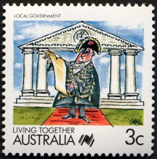 Australia-1988-Living-Together-cartoons-3-cent-Multi-P14-Local-Government-A-Collette