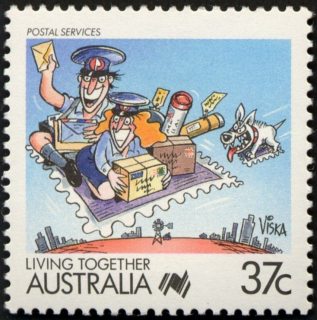 Australia-1988-Living-Together-cartoons-37-cent-Multi-P14-Postal-Services-P-Viska