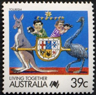 Australia-1988-Living-Together-cartoons-39-cent-Multi-P14-Tourism-J-Spooner