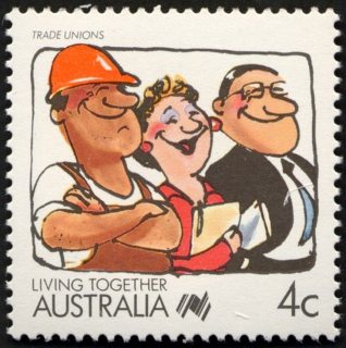 Australia-1988-Living-Together-cartoons-4-cent-Multi-P14-Trade-Unions-Liz-Honey