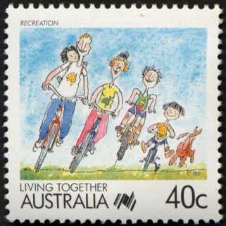 Australia-1988-Living-Together-cartoons-40-cent-Multi-P14-Recreation-R-Harvey