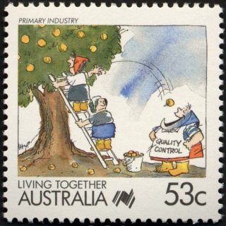 Australia-1988-Living-Together-cartoons-53-cent-Multi-P14-Primary-Industry-S-Leahy