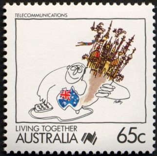 Australia-1988-Living-Together-cartoons-65-cent-Multi-P14-Telecommunications-B-Petty